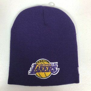 Vintage New Era Los Angeles Lakers Logo Embroidered NBA Beanie Knit Hat LA Cap